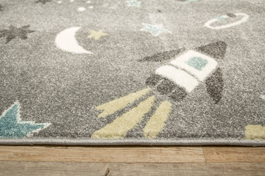 Pastelowy Dywan Dziecięcy C276A l.grey/cream Rakiety Kosmos Szary