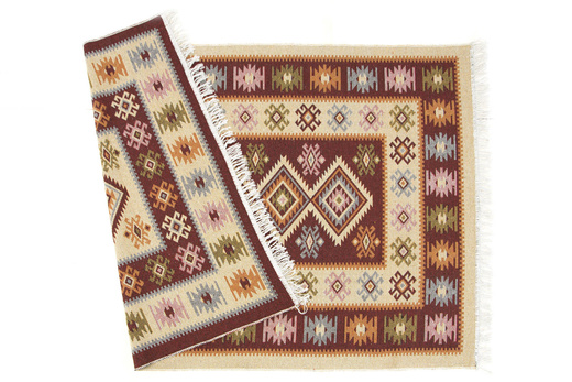 Dwustronny Dywanik Chodniczek Kilim Romby Bordo
