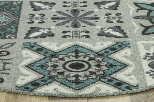 Antypoślizgowy Okrągły Dywan Patchwork Turkus