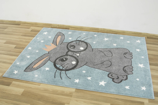 Dywan Dziecięcy Lima 9377C blue/l.grey Turkus Szary Króliczek w Okularach