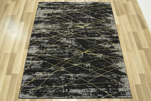 Lśniący Dywan Allora Plus C654A black/yellow Czarny Szary Złoty