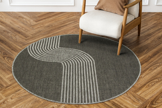 Okrągły Dwustronny Dywan Sznurkowy Brussels 205631/11020 Night Silver Szary Grafit Fala Outdoor