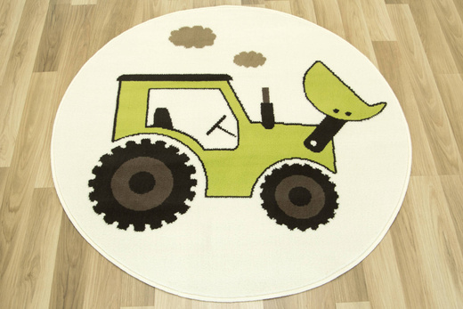 Okrągły Dywan Luna Kids 534457/67935 Krem Limonka Traktor