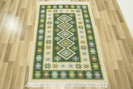 Dwustronny Dywanik Chodniczek Kilim Romby Zielony