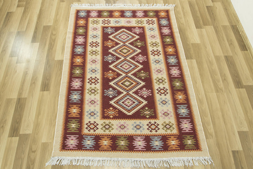 Dwustronny Dywanik Chodniczek Kilim Romby Bordo