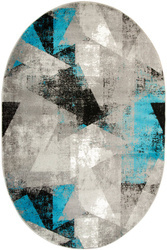 Owalny Dywan Victoria B885A d.grey/blue O Trójkąty Turkus Szary Przecierany