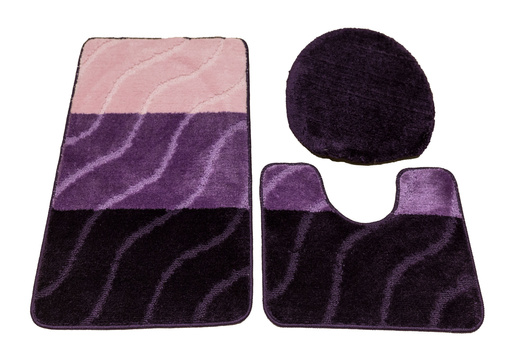 Komplet 3-częściowy Łazienkowy Fiori Fiolet Pasy Fale