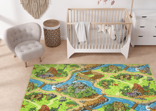 Wykładzina Dziecięca Dino Wioska Dinozaurów na filcu szerokość 4 m