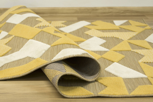 Dywan Sznurkowy Dwupoziomowy Reni 24526/682 Trójkąty Romby Miodowy Żółty Krem Beż