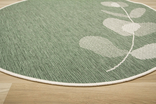 Okrągły Dwustronny Dywan Sznurkowy Brussels 205632/10520 green Zieleń Krem Listki Outdoor
