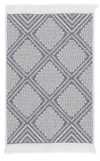 Dwustronny Dywanik Chodniczek Orient Wzór 4 Szary Krem Romby Duże Frędzelki