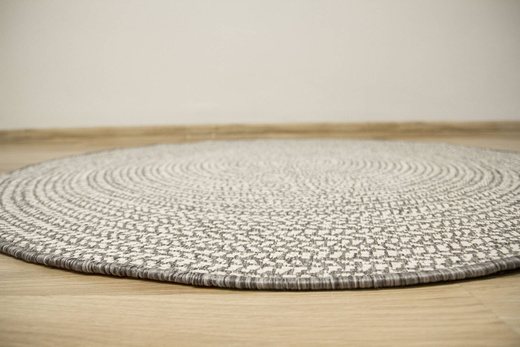 Okrągły Dwustronny Dywan Sznurkowy Brussels 205580/10010 silver Szary Krem Okręgi Outdoor