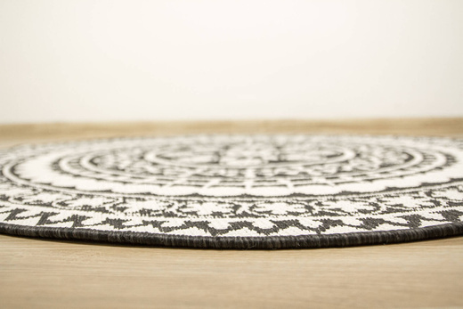 Okrągły Dwustronny Dywan Sznurkowy Brussels 205626/10110 Night Antracyt Krem Rozeta Outdoor