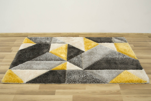 Dywan Shaggy California P477A anthracite/yel Trójkaty Krem Szary Żółty