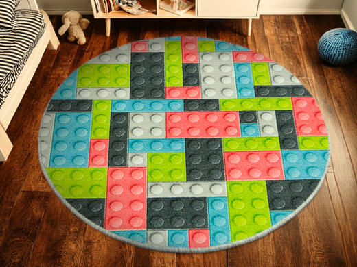 Okrągły Dywan Pastelowe Klocki Koło