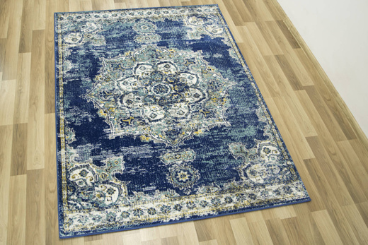 Dywan Victoria 2937D d.blue/blue Ornament Medalion Niebieski Turkus Żółty