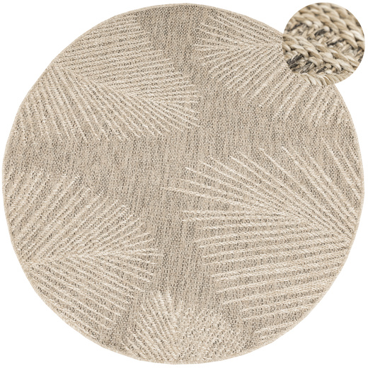 Okrągły Dywan Sznurkowy Patio 5028/170 Nature Beż Brąz Listki Outdoor