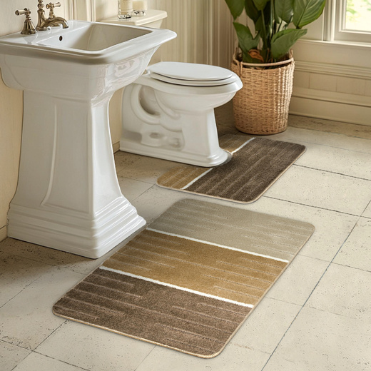 Komplet 2-częściowy Łazienkowy Como Beige Beżowy Krem Pasy