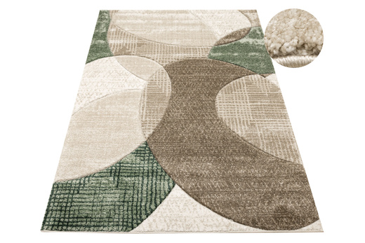 Dywan Kandy N390A d.beige/emeral Butelkowa Zieleń Beż Elipsy Fryz