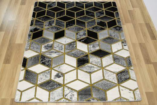 Dywan Diamond K4432G Szary Jasny Złoty Romby Bryły