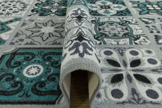 Antypoślizgowy chodnik podgumowany patchwork turkus szerokość 80 cm