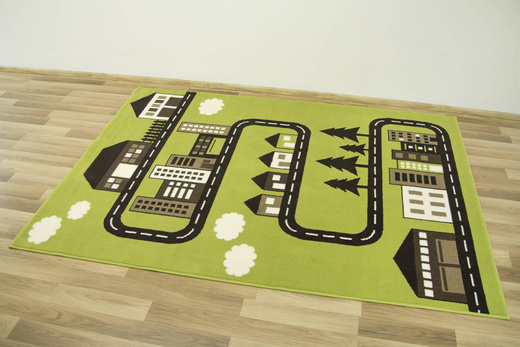 Dywan Kids 534451/67955 lime Zielony Brąz Krem Ulice Domki