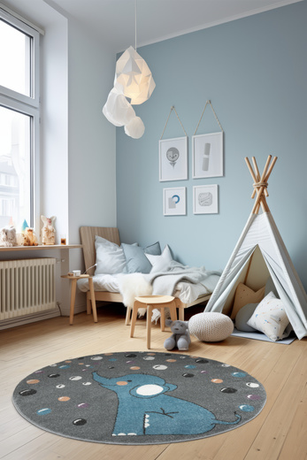 Okrągły Dywan Lima G965A l.grey/blue Szary Niebieski Słonik