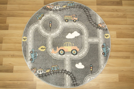 Okrągły Dywan Lima C511A l.grey/cream Uliczki Pociągi Chmurki Szary Łososiowy