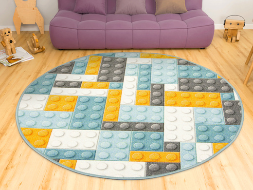 Okrągły Kolorowy Dywan Dziecięcy Klocki Orange