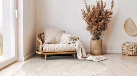 Okrągły Dywan Sznurkowy Haga 03606E cream/l.grey Krem Szary Geometria Outdoor