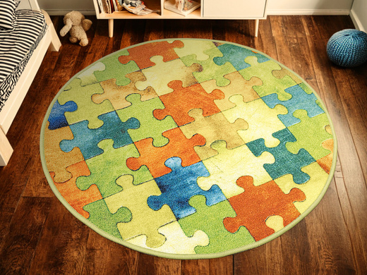 Okrągły Kolorowy Dywan Dziecięcy Puzzle Multicolor