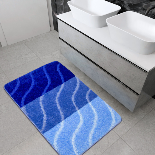 Dywanik Łazienkowy Fiori Blue Niebieski Pasy Fale