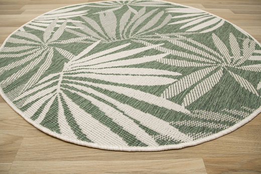 Okrągły Dwustronny Dywan Sznurkowy Brussels 205771/10520 Green Zieleń Krem Listki Palmy Outdoor