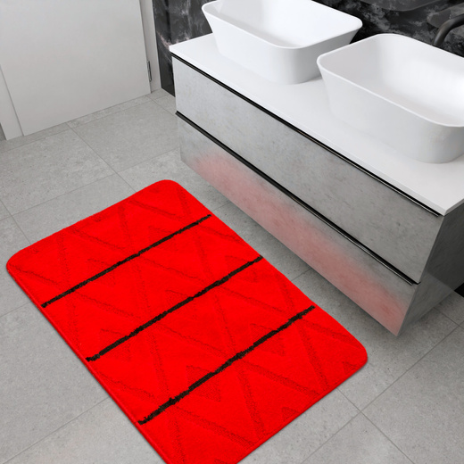 Dywanik Łazienkowy Palma Red Czerwony Czarny Romby