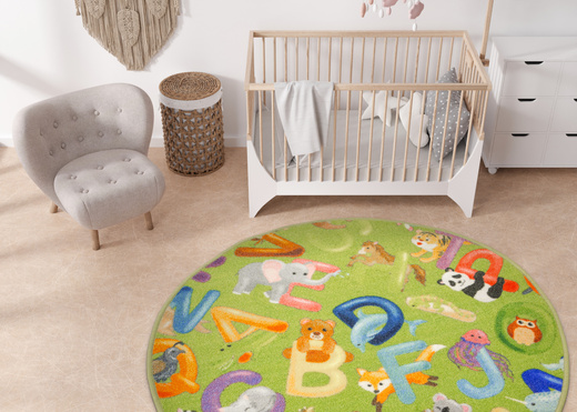 Okrągły Kolorowy Dywan Dziecięcy Alfabet 12 Green