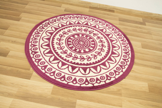 Okrągły Dywan Luna 503786/56955 Fioletowy Krem Rozeta Listki