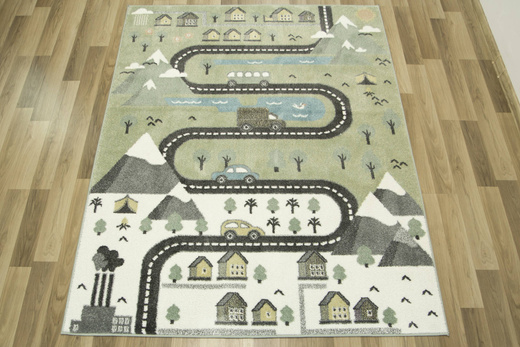 Dywan Dziecięcy Lima C266A green/cream Uliczki Góry Pastelowy Zielony Miętowy
