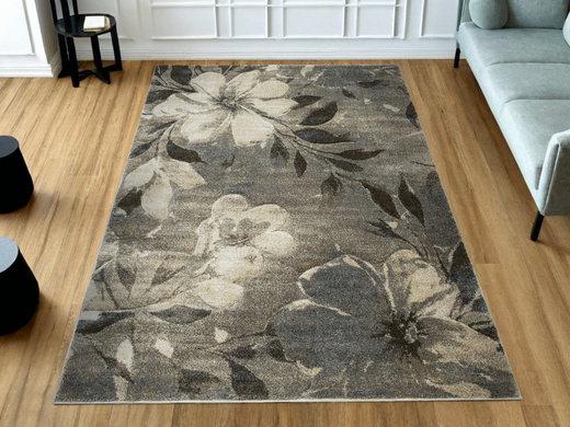 Dywan Kandy N040A l.beige/m.beig Szary Beżowy Kwiaty Grafit Fryz
