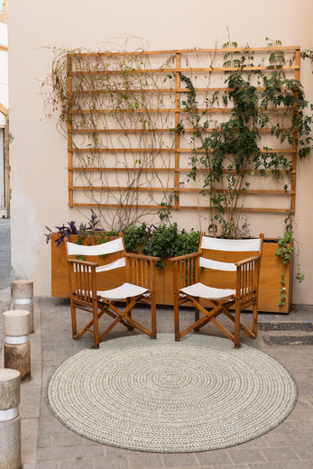 Okrągły Dwustronny Dywan Sznurkowy Brussels 205580/10010 silver Szary Krem Okręgi Outdoor