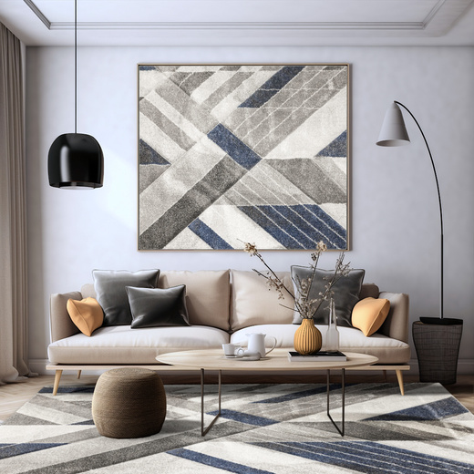 Dywan Kandy N405A l.grey/navy Szary Granatowy Geometria Romby Fryz