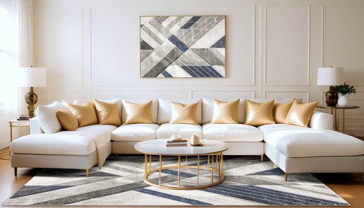 Dywan Kandy N405A l.grey/navy Szary Granatowy Geometria Romby Fryz