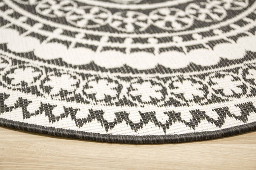 Okrągły Dwustronny Dywan Sznurkowy Brussels 205626/10110 Night Antracyt Krem Rozeta Outdoor