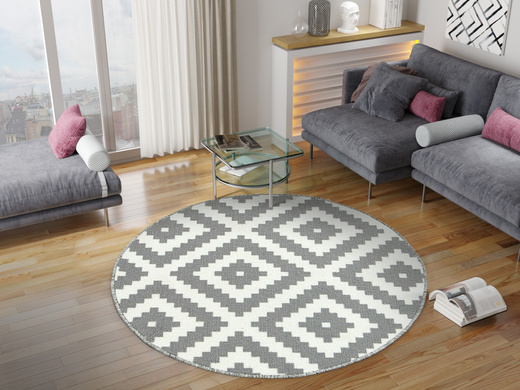 Szary Okrągły Dywan Romby