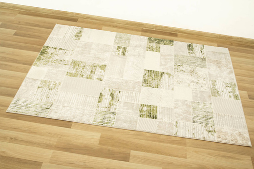 Dywan Home 384 cream/green Beżowy Oliwkowy Krem Kwadraty