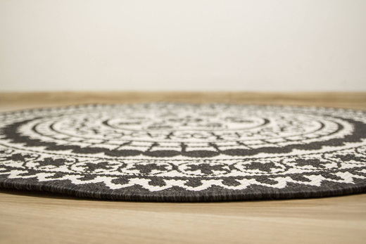 Okrągły Dwustronny Dywan Sznurkowy Brussels 205626/10110 Night Antracyt Krem Rozeta Outdoor