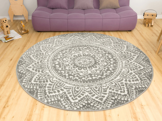 Okrągły Dywan Lima G757A l.grey/white Mandala Szary Krem