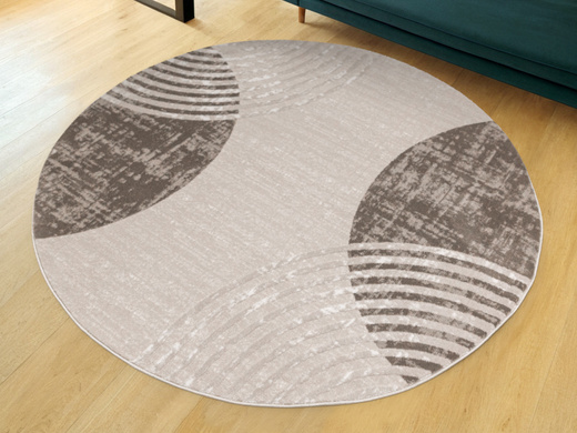 Okrągły Dywan Nantes NT209A Beige/Brown Szarobeżowy Półkola