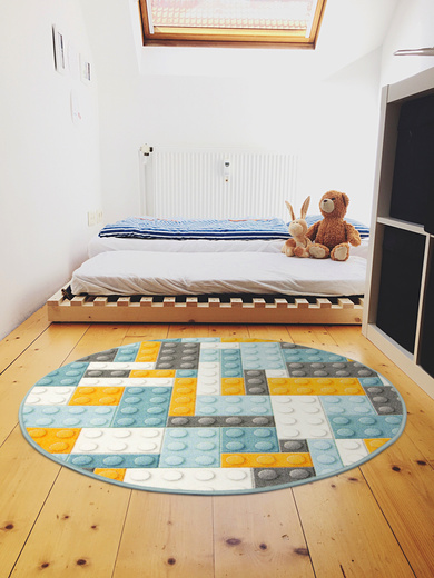 Okrągły Kolorowy Dywan Dziecięcy Klocki Orange