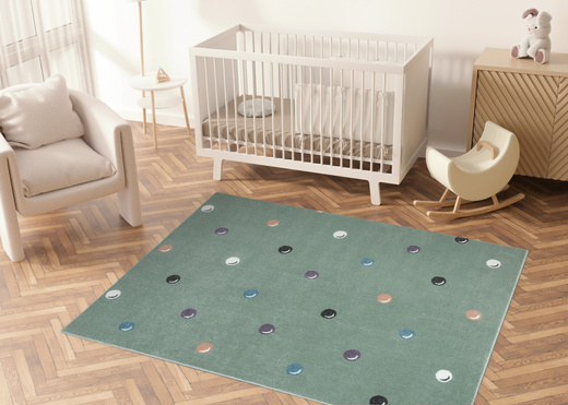 Wykładzina Dziecięca Lima C275b green/cream Zieleń Kropki Bańki szerokość 4 m