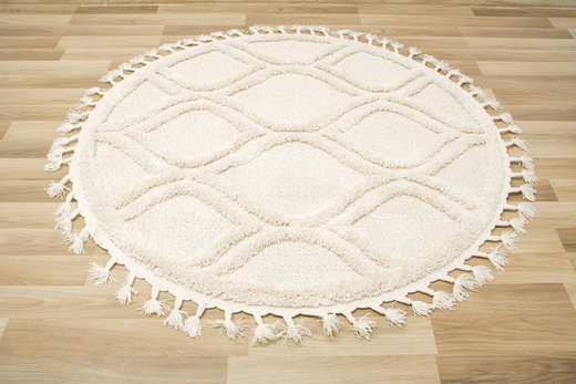 Okrągły Dywan Berber 7063 ivory krem Łezki 3D z frędzlami